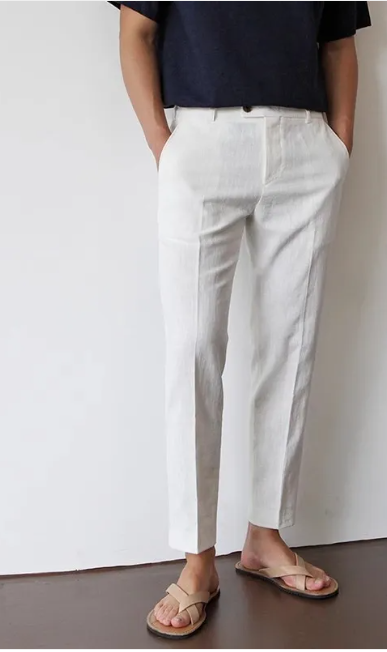 Men’s Linen-Cotton Blend Trousers – Cropped Fit
