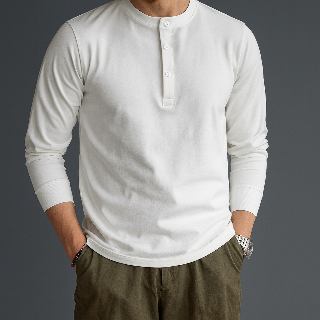 Men’s Long-Sleeve Cotton Shirt with Button Closure