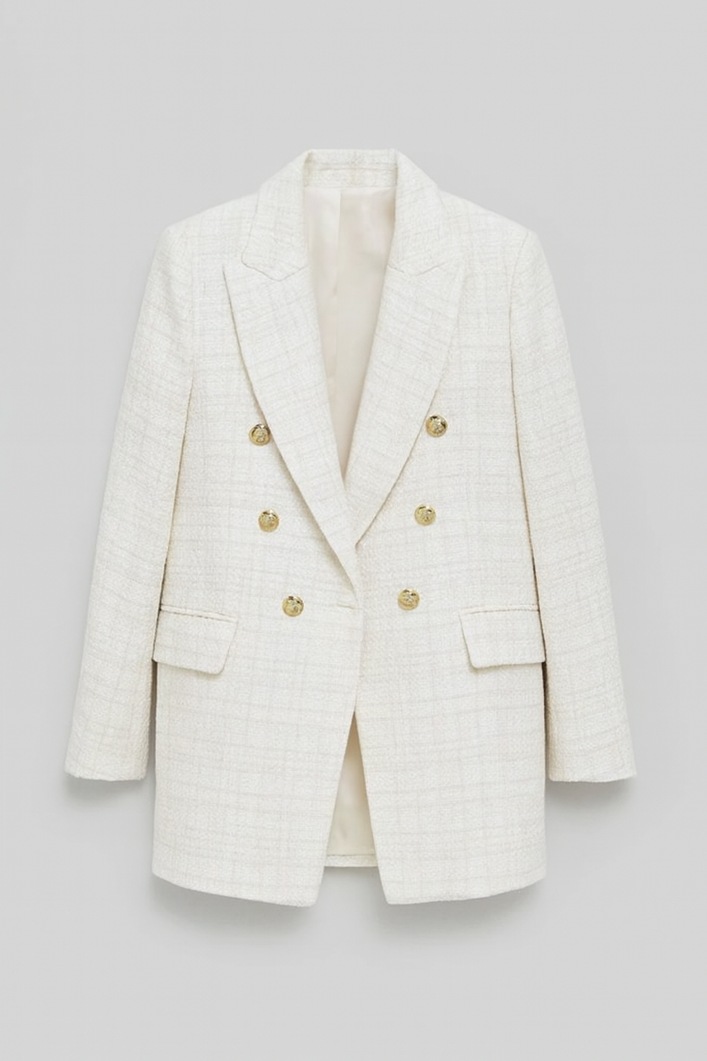 Women’s Double-Breasted Blazer in Textured Fabric – Mid-Length
