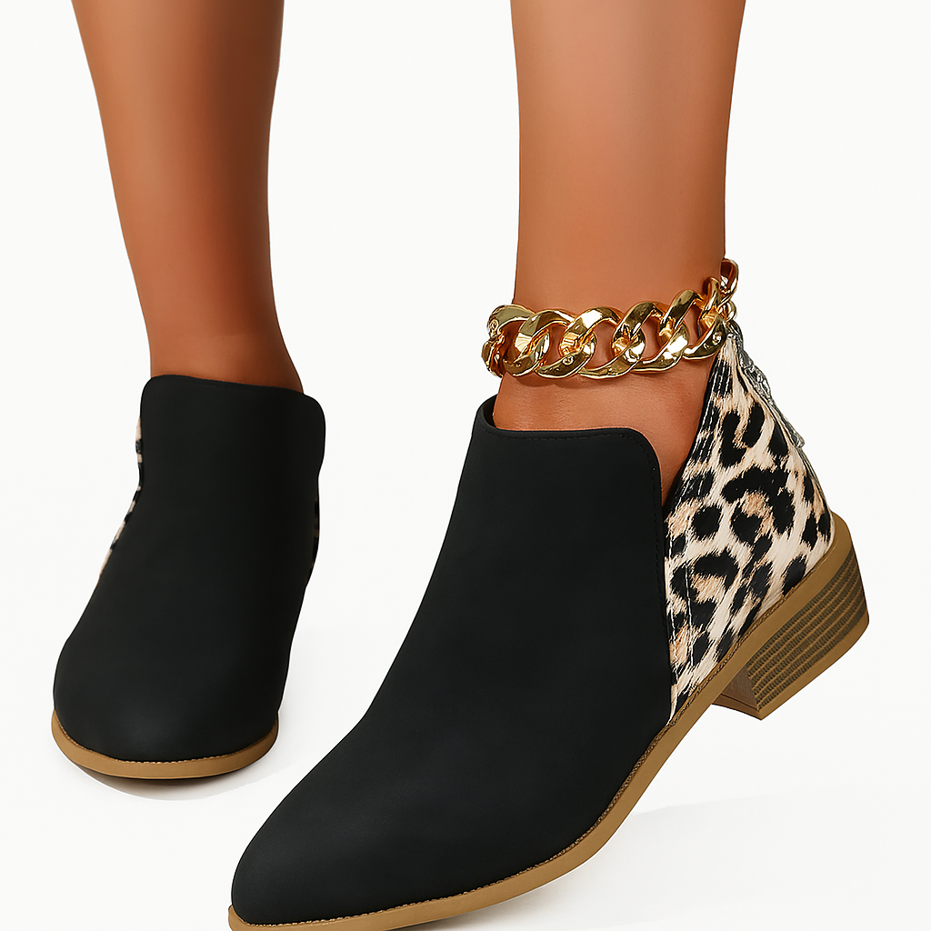 Women’s Ankle Boots with Block Heel and Elastic Side Panel – Patterned