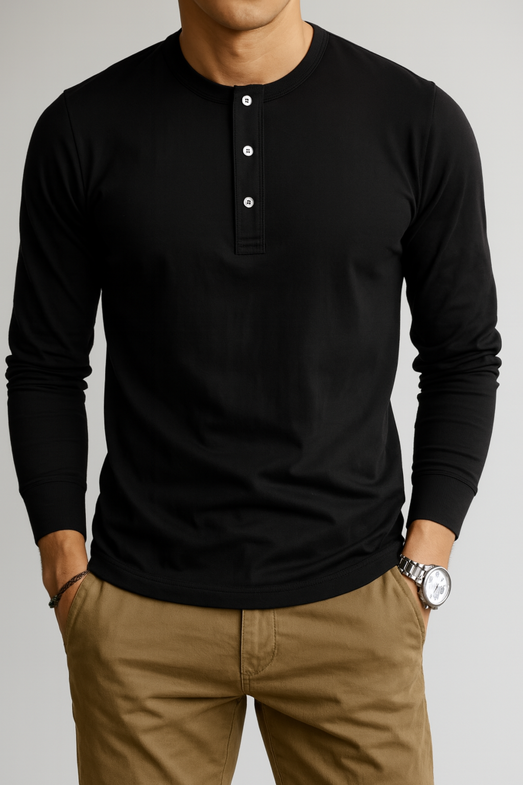 Men’s Long-Sleeve Cotton Shirt with Button Closure