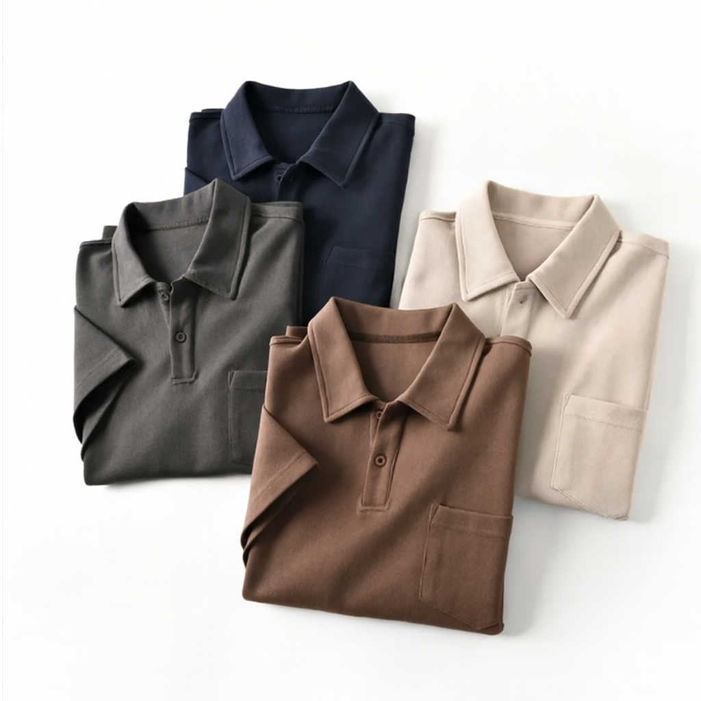 Men’s Polo Shirt with Chest Pocket and Button Collar