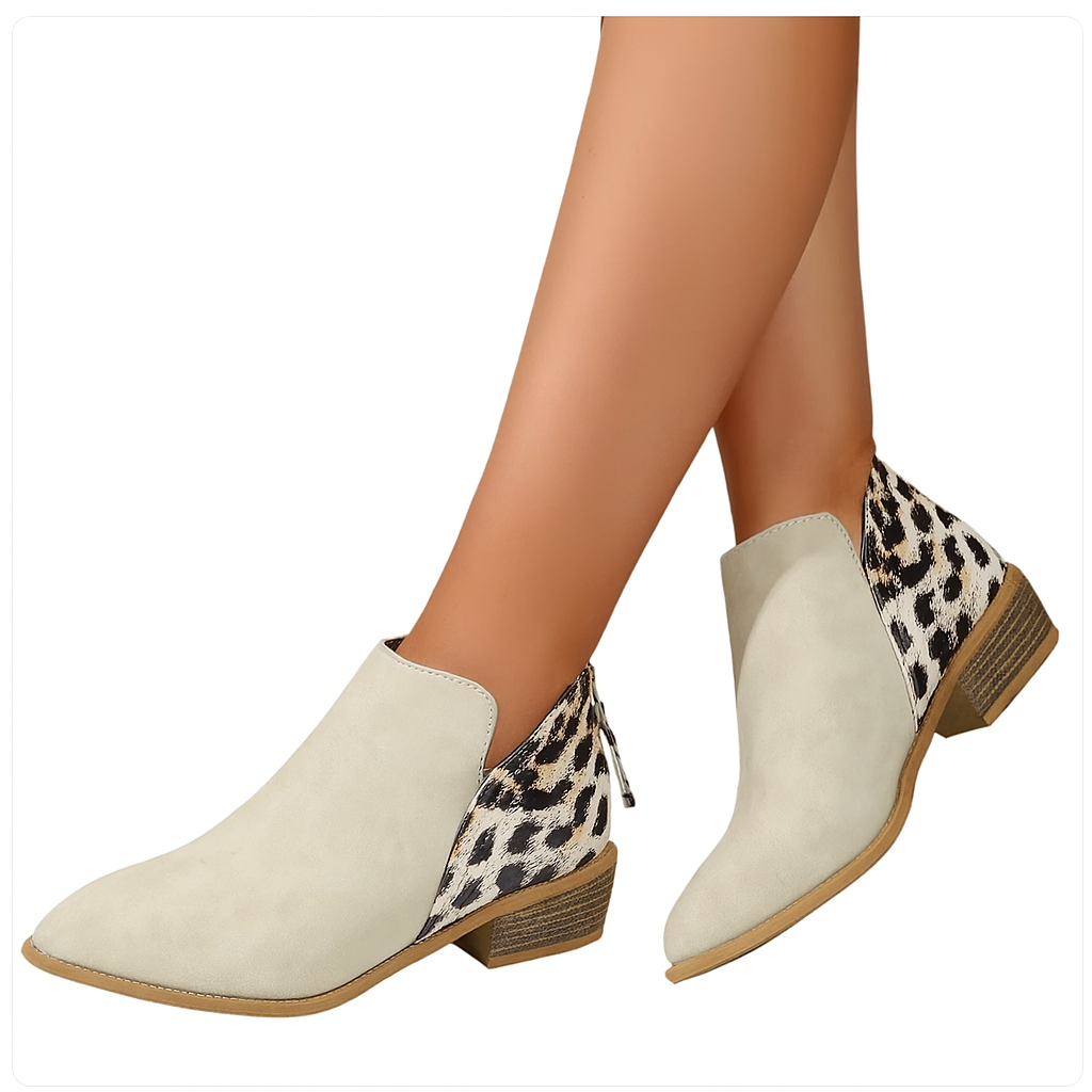 Women’s Ankle Boots with Block Heel and Elastic Side Panel – Patterned