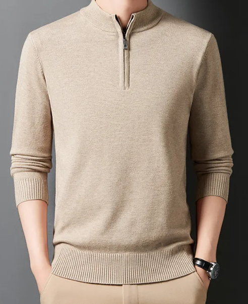 Men’s Half-Zip Wool Blend Sweater with Stand Collar