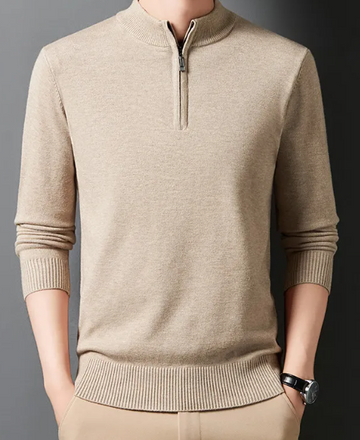 Men’s Half-Zip Wool Blend Sweater with Stand Collar