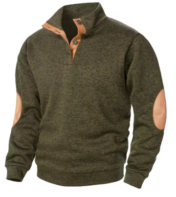 Men’s Jacquard Knit Sweater with Stand Collar and Elbow Patches