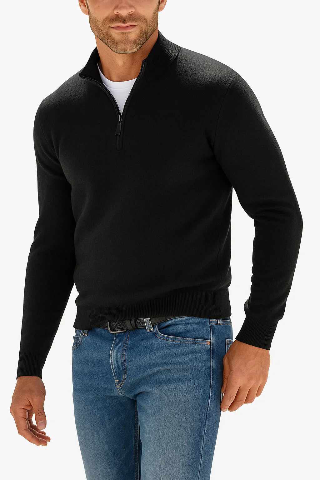 Men’s Cashmere Blend Half-Zip Sweater with V-Neck