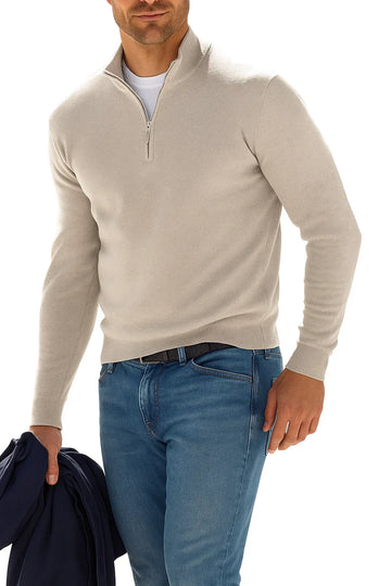 Men’s Cashmere Blend Half-Zip Sweater with V-Neck