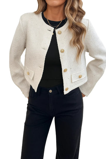 Women’s Wool Blend Jacket – Short Fit with Gold Button Details