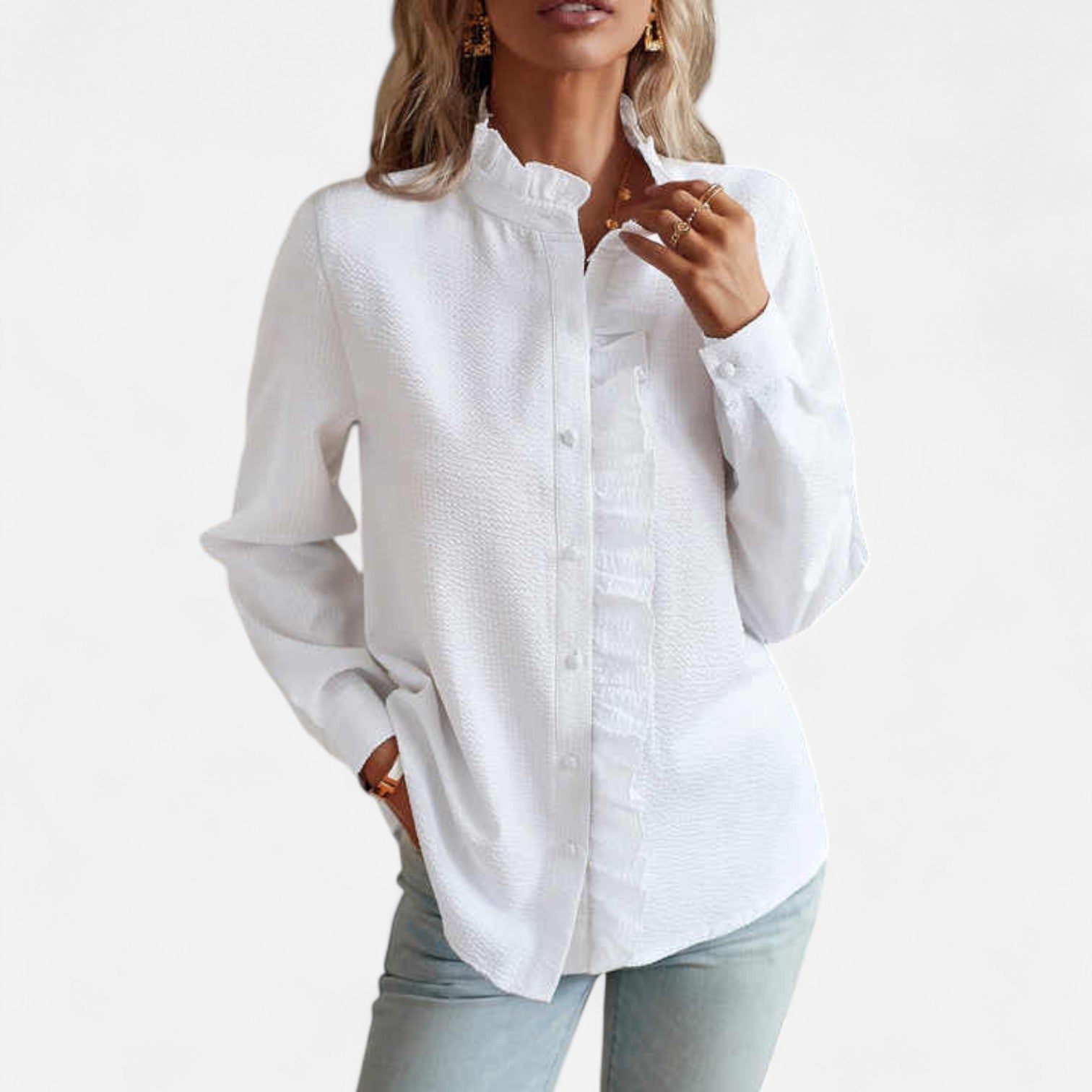 Women’s Blouse in Silk-Like Fabric with Long Sleeves